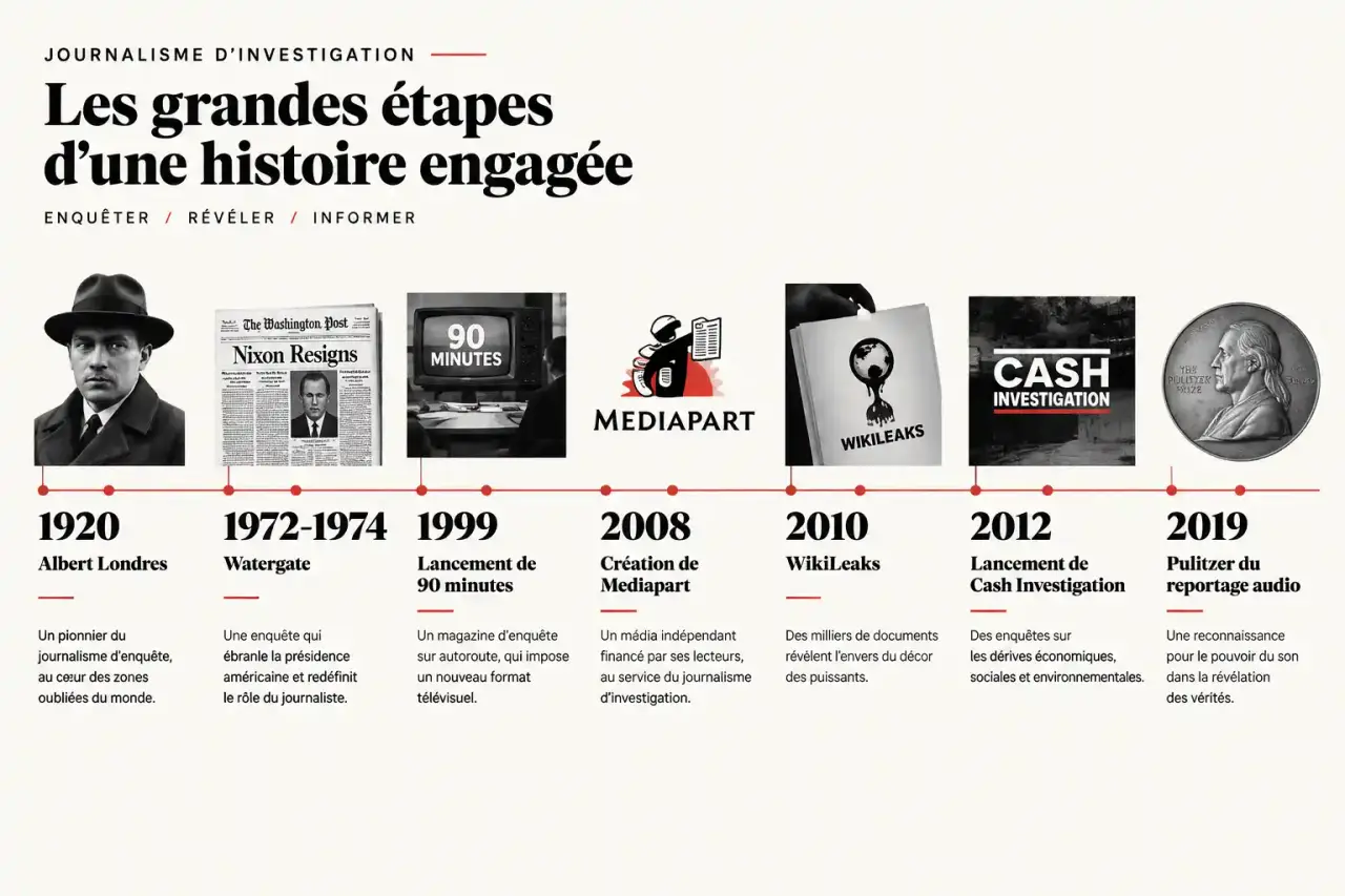 Frise chronologique du journalisme d'investigation, d'Albert Londres au Pulitzer du reportage audio