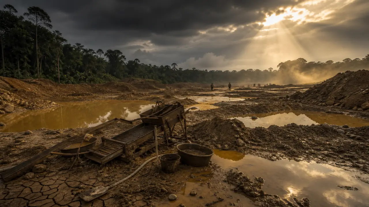 Reportage sur la filière de l'or illégal, paysage de terrain et circulation clandestine