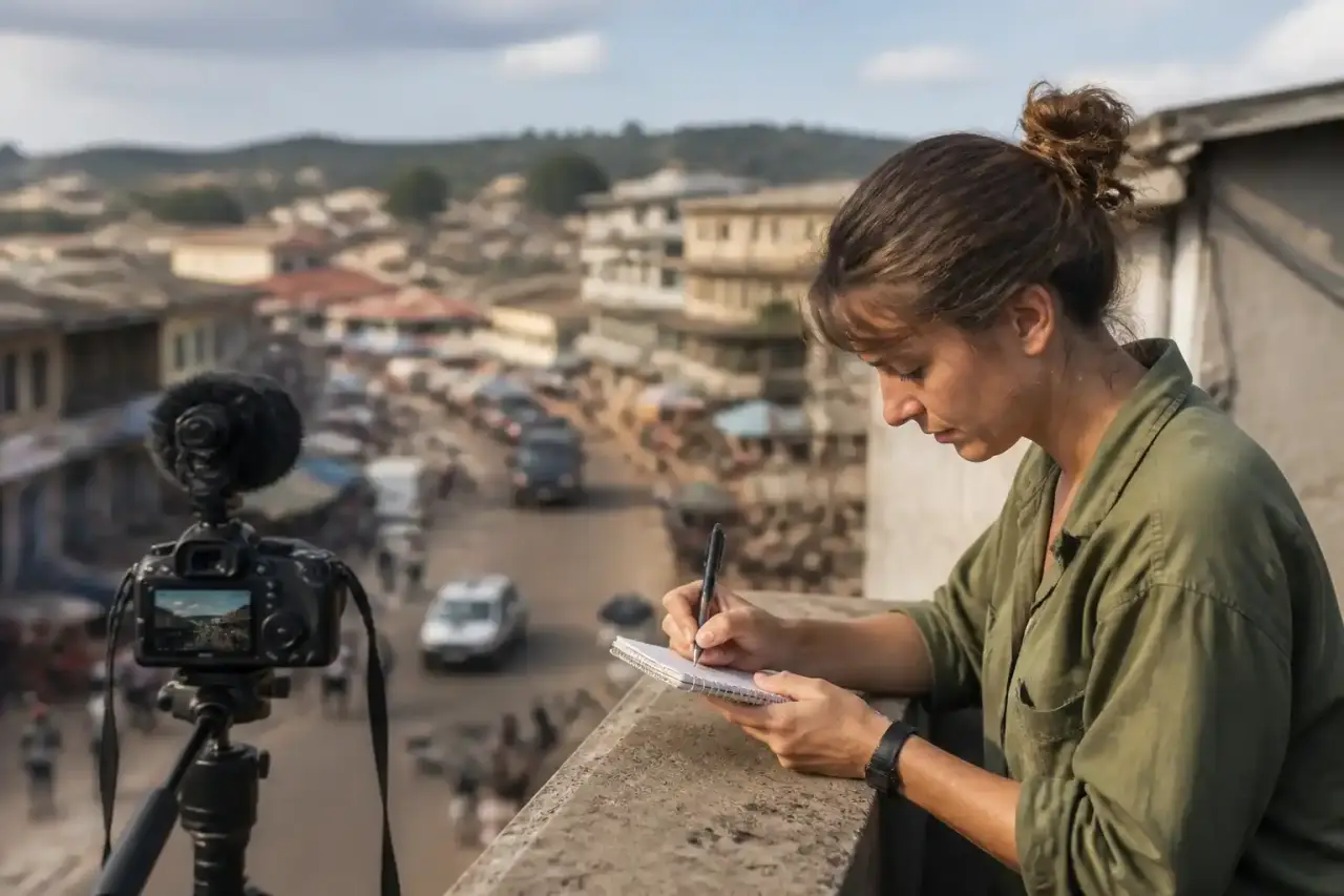 Photographie de reportage sur le terrain, ambiance sombre et documentaire