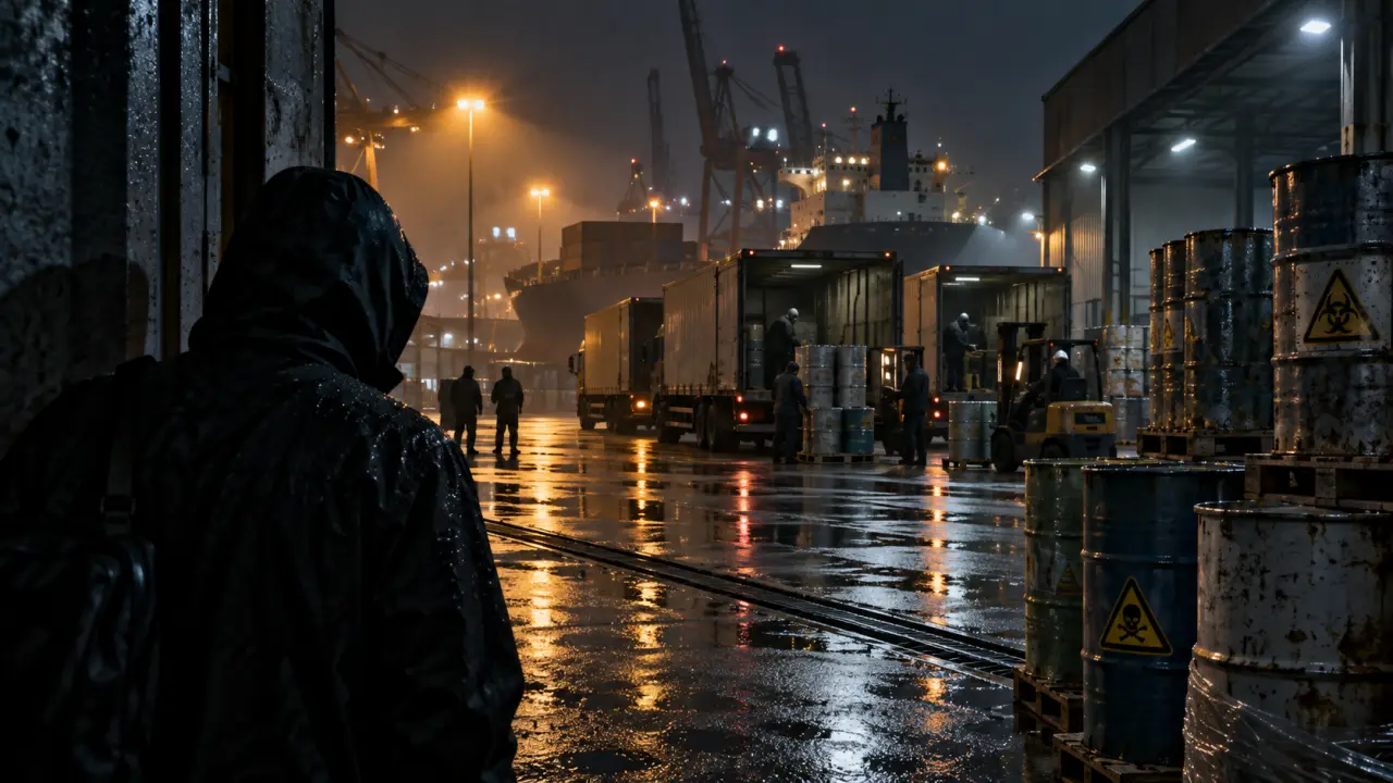 Site industriel brumeux associé à une enquête sur le trafic de déchets toxiques