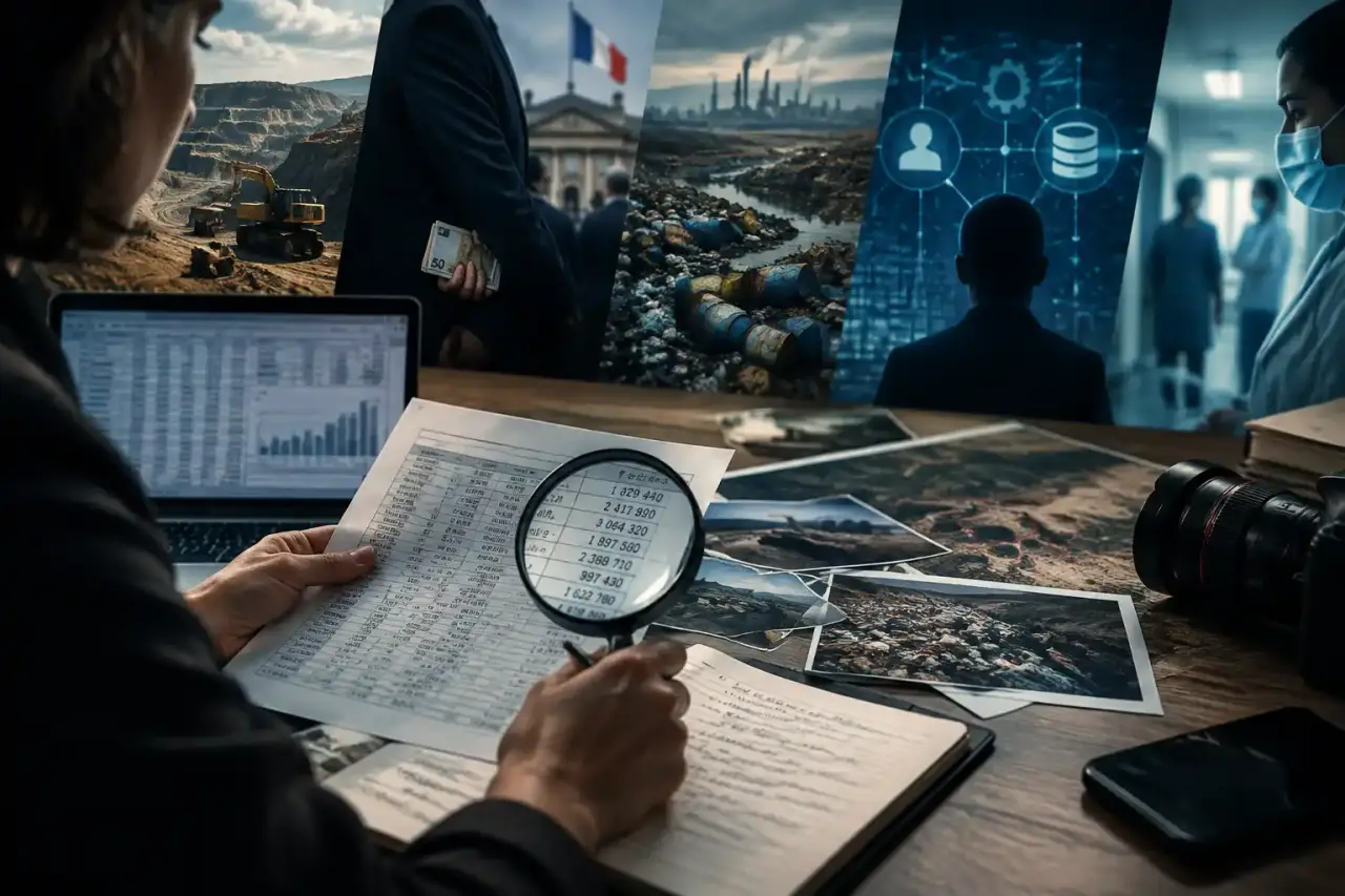 Documents d'archives et graphiques d'analyse d'enquêtes sous une lumière rasante